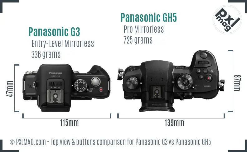 Panasonic G3 vs Panasonic GH5 top view buttons comparison