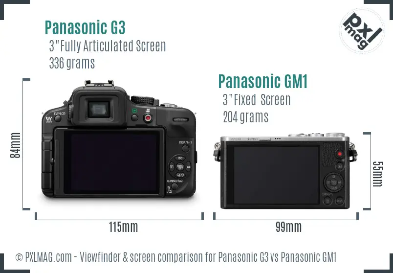 Panasonic G3 vs Panasonic GM1 Screen and Viewfinder comparison