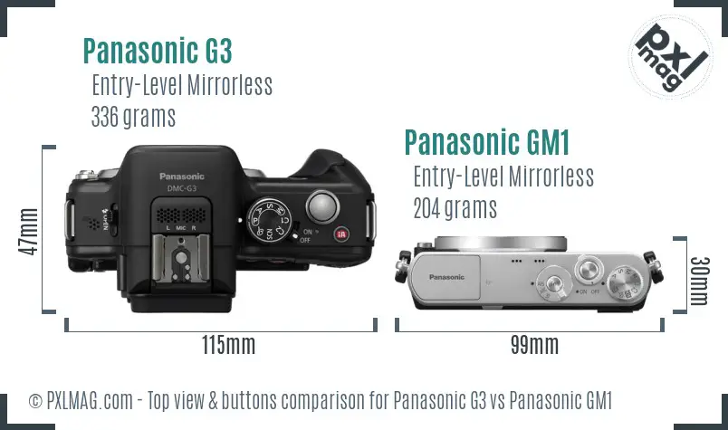Panasonic G3 vs Panasonic GM1 top view buttons comparison
