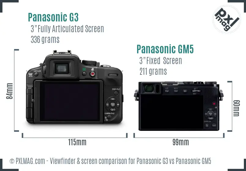 Panasonic G3 vs Panasonic GM5 Screen and Viewfinder comparison