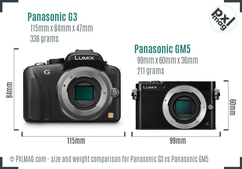 Panasonic G3 vs Panasonic GM5 size comparison