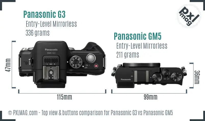 Panasonic G3 vs Panasonic GM5 top view buttons comparison