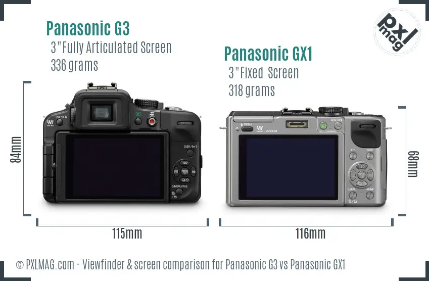 Panasonic G3 vs Panasonic GX1 Screen and Viewfinder comparison