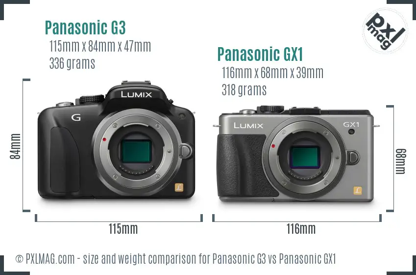 Panasonic G3 vs Panasonic GX1 size comparison