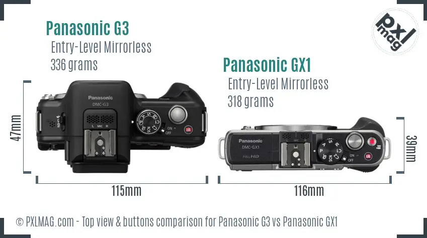 Panasonic G3 vs Panasonic GX1 top view buttons comparison