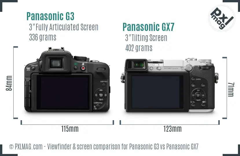 Panasonic G3 vs Panasonic GX7 Screen and Viewfinder comparison