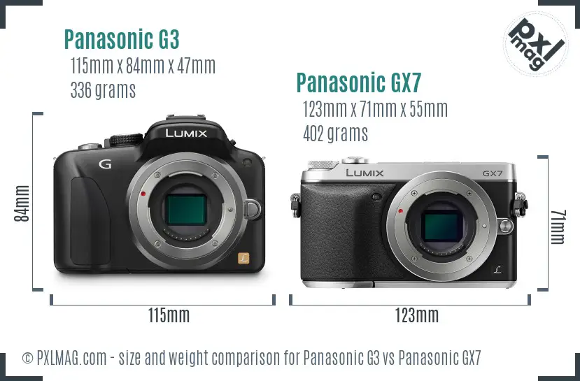 Panasonic G3 vs Panasonic GX7 size comparison