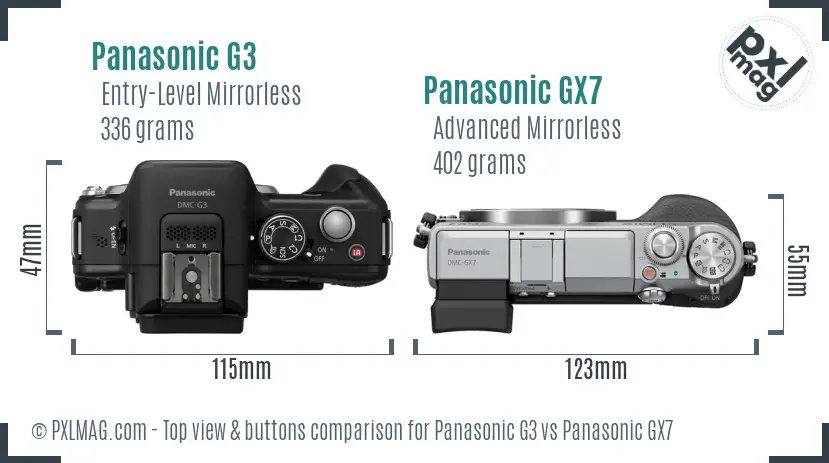Panasonic G3 vs Panasonic GX7 top view buttons comparison