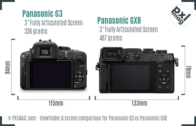 Panasonic G3 vs Panasonic GX8 Screen and Viewfinder comparison