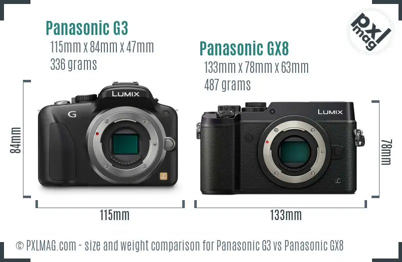 Panasonic G3 vs Panasonic GX8 size comparison