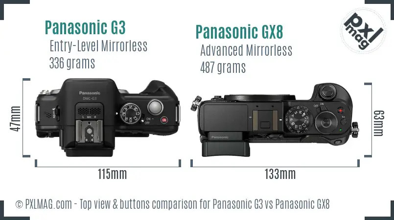 Panasonic G3 vs Panasonic GX8 top view buttons comparison