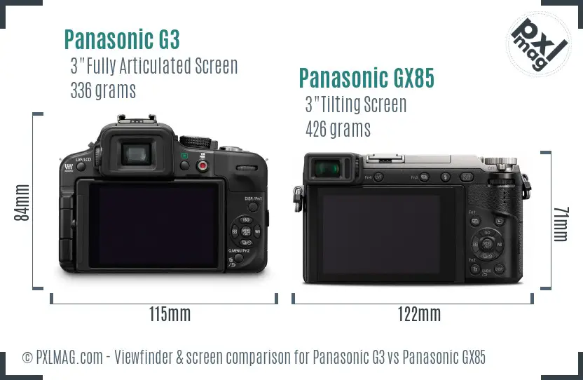Panasonic G3 vs Panasonic GX85 Screen and Viewfinder comparison