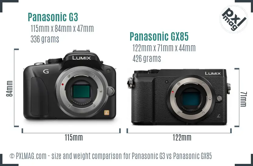Panasonic G3 vs Panasonic GX85 size comparison