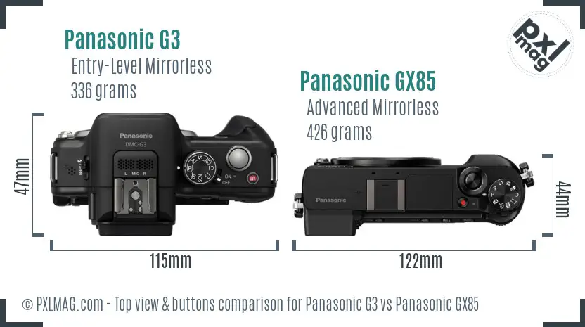Panasonic G3 vs Panasonic GX85 top view buttons comparison