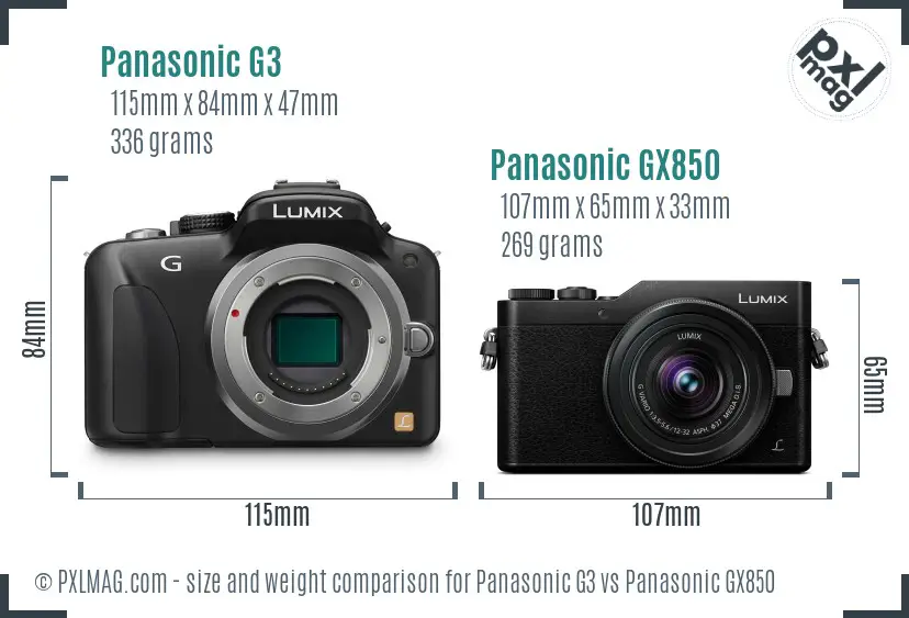 Panasonic G3 vs Panasonic GX850 size comparison