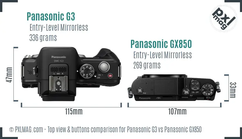 Panasonic G3 vs Panasonic GX850 top view buttons comparison