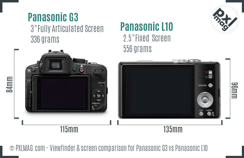 Panasonic G3 vs Panasonic L10 Screen and Viewfinder comparison