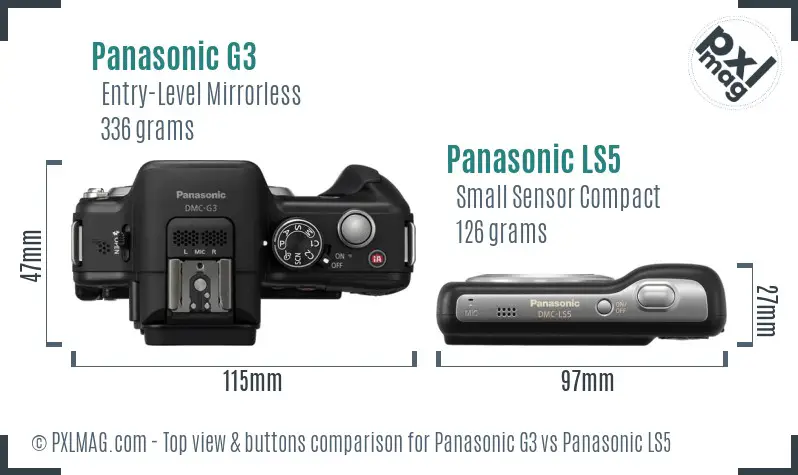 Panasonic G3 vs Panasonic LS5 top view buttons comparison