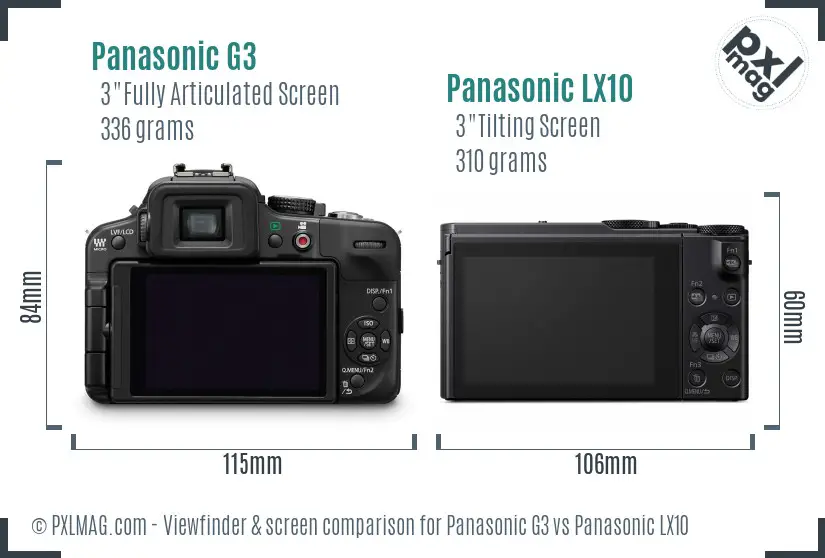 Panasonic G3 vs Panasonic LX10 Screen and Viewfinder comparison