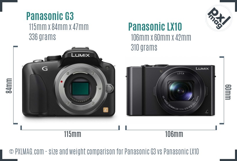 Panasonic G3 vs Panasonic LX10 size comparison