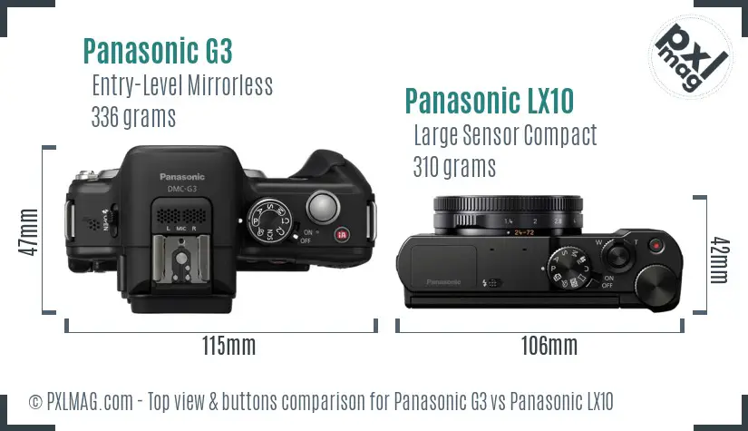 Panasonic G3 vs Panasonic LX10 top view buttons comparison