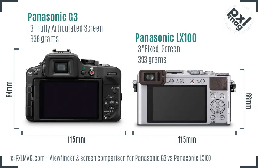 Panasonic G3 vs Panasonic LX100 Screen and Viewfinder comparison