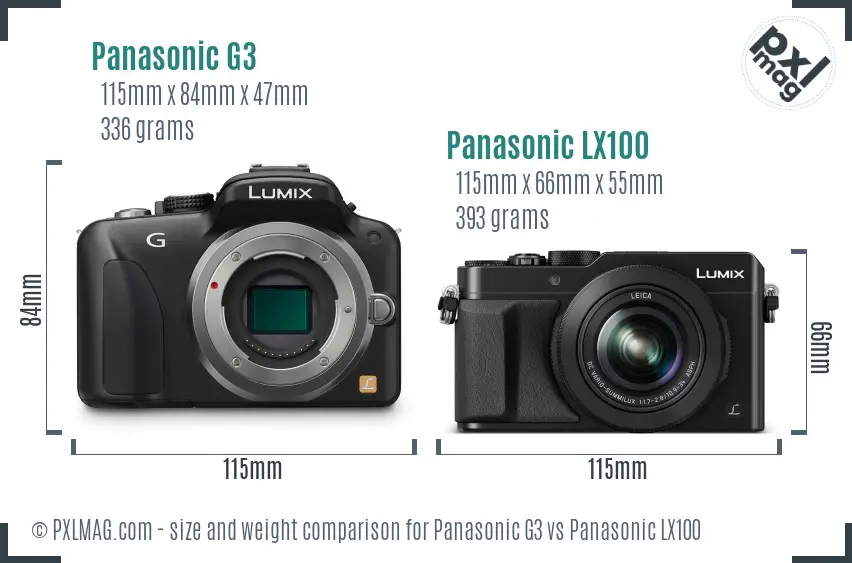 Panasonic G3 vs Panasonic LX100 size comparison