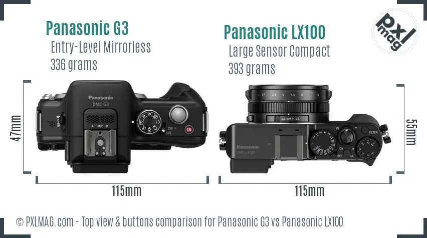 Panasonic G3 vs Panasonic LX100 top view buttons comparison