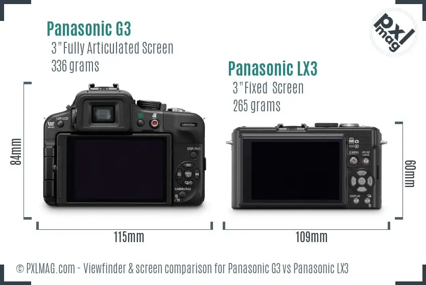 Panasonic G3 vs Panasonic LX3 Screen and Viewfinder comparison