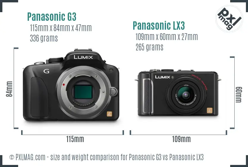 Panasonic G3 vs Panasonic LX3 size comparison