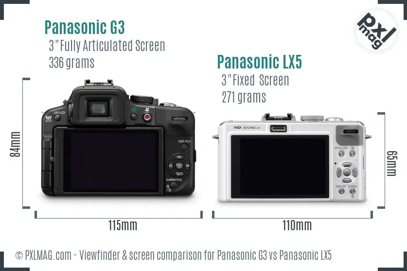 Panasonic G3 vs Panasonic LX5 Screen and Viewfinder comparison