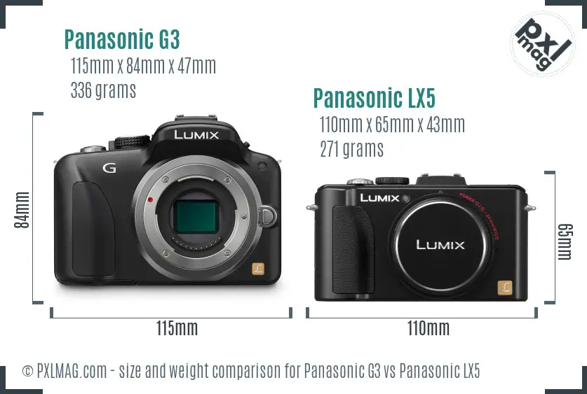 Panasonic G3 vs Panasonic LX5 size comparison
