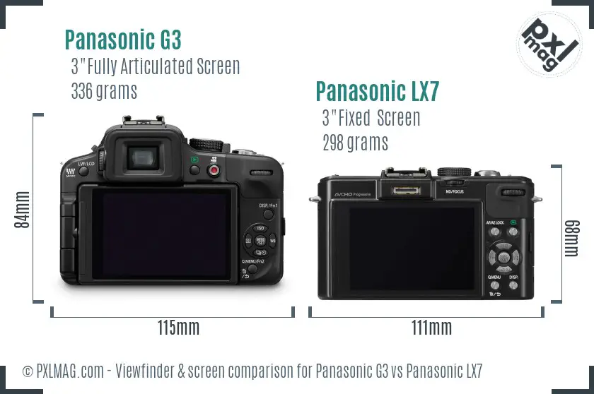 Panasonic G3 vs Panasonic LX7 Screen and Viewfinder comparison
