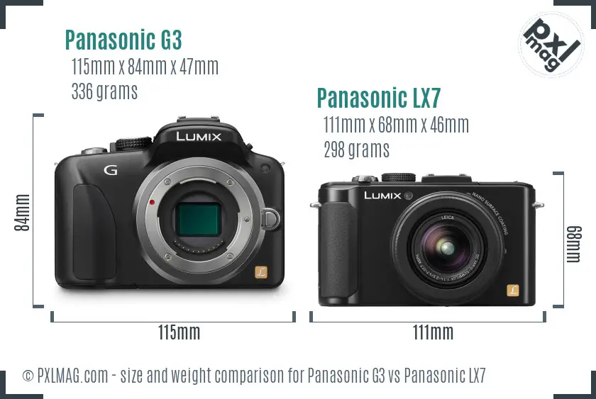Panasonic G3 vs Panasonic LX7 size comparison