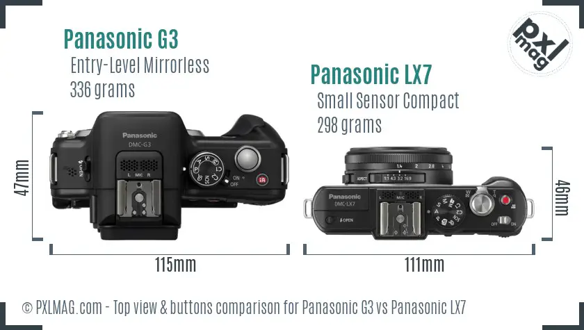 Panasonic G3 vs Panasonic LX7 top view buttons comparison