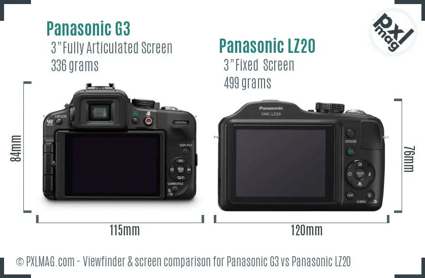 Panasonic G3 vs Panasonic LZ20 Screen and Viewfinder comparison