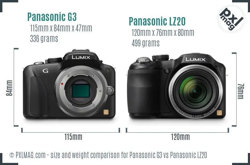 Panasonic G3 vs Panasonic LZ20 size comparison