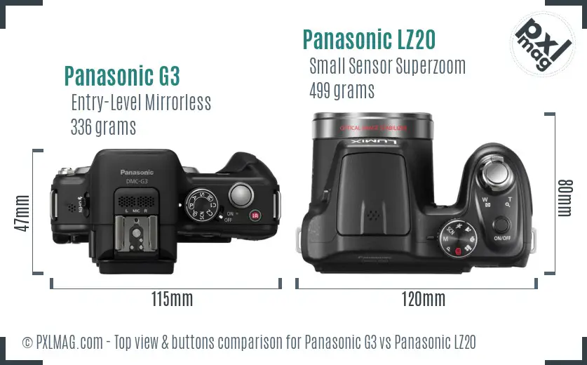 Panasonic G3 vs Panasonic LZ20 top view buttons comparison