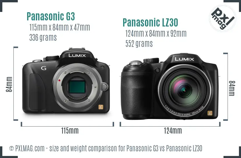 Panasonic G3 vs Panasonic LZ30 size comparison
