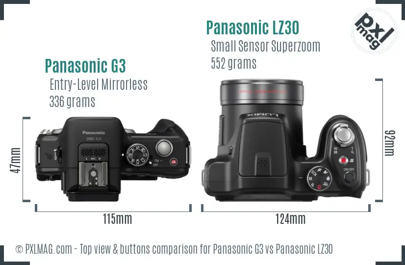 Panasonic G3 vs Panasonic LZ30 top view buttons comparison