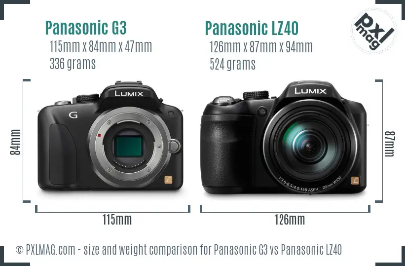 Panasonic G3 vs Panasonic LZ40 size comparison
