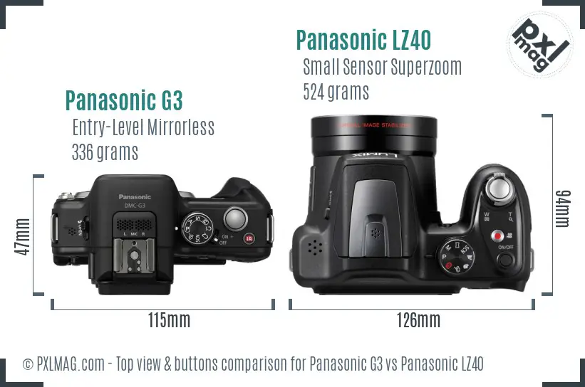 Panasonic G3 vs Panasonic LZ40 top view buttons comparison