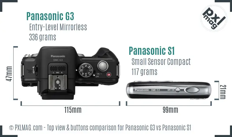 Panasonic G3 vs Panasonic S1 top view buttons comparison