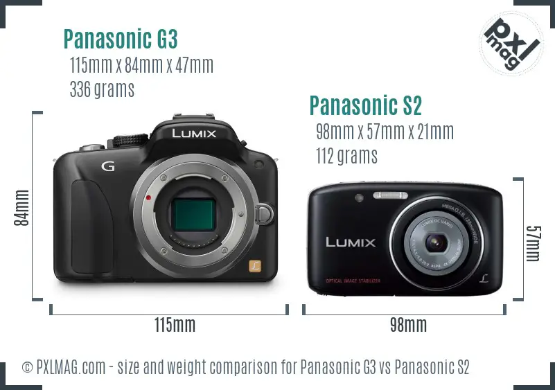 Panasonic G3 vs Panasonic S2 size comparison