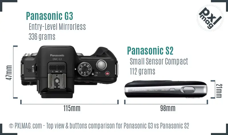 Panasonic G3 vs Panasonic S2 top view buttons comparison