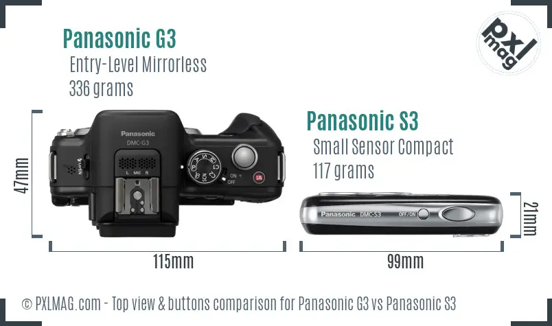 Panasonic G3 vs Panasonic S3 top view buttons comparison