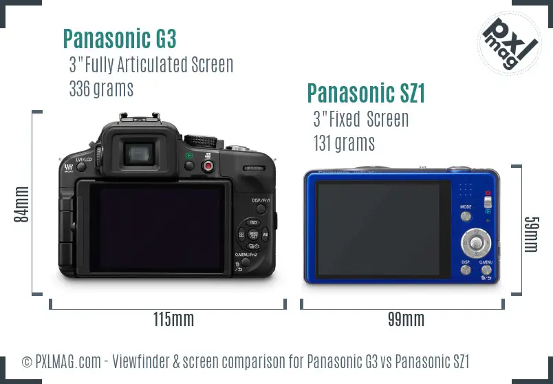Panasonic G3 vs Panasonic SZ1 Screen and Viewfinder comparison