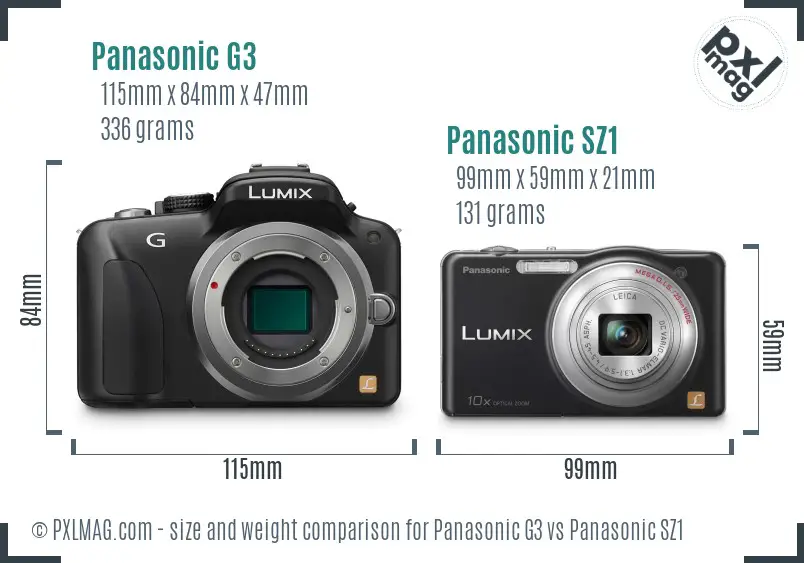 Panasonic G3 vs Panasonic SZ1 size comparison