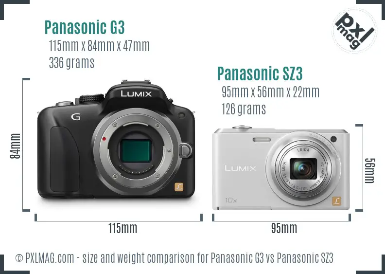 Panasonic G3 vs Panasonic SZ3 size comparison