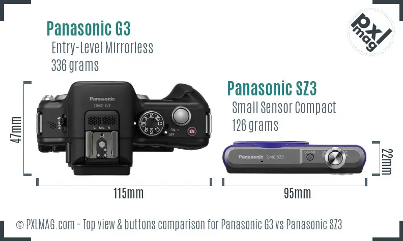 Panasonic G3 vs Panasonic SZ3 top view buttons comparison